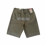 MS 1/1 RHINESTONE DENIM SHORTS (OLIVE)